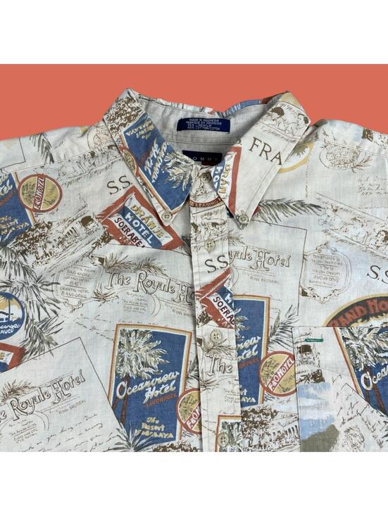 Tommy Hilfiger Other - VTG. Tommy Hilfiger Linen Blend AOP Button Up Shirt Men's XL Summer Cruise Wear